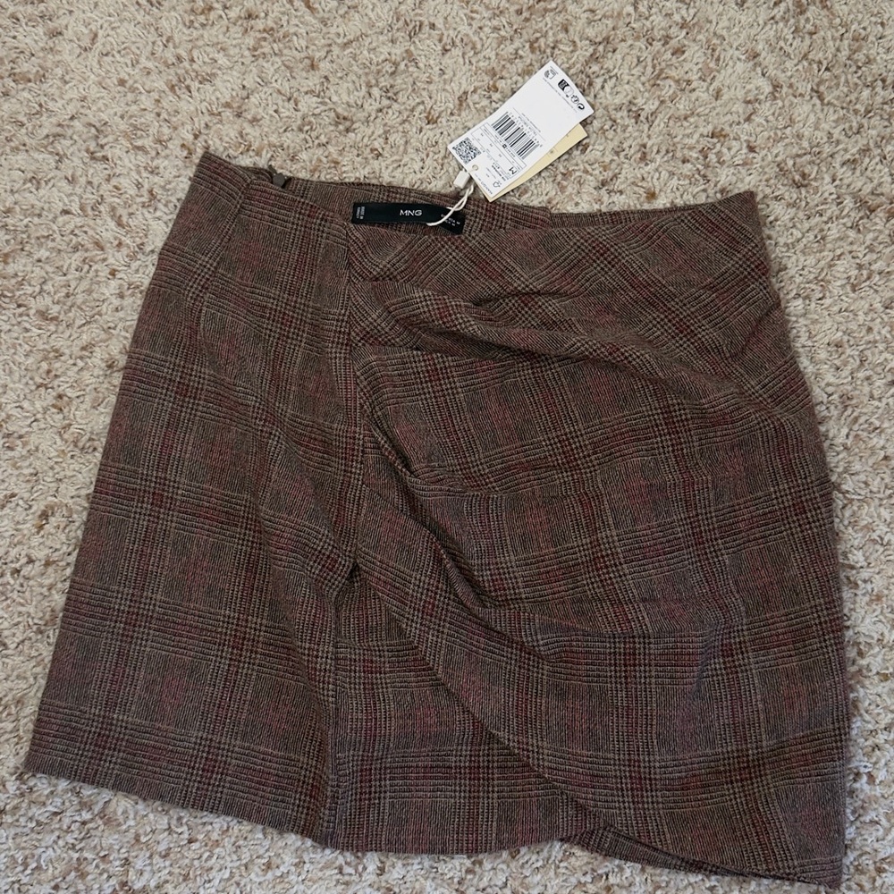 Mango Brown Plaid Mini Skirt